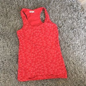Coral, navy and white anchor tank top